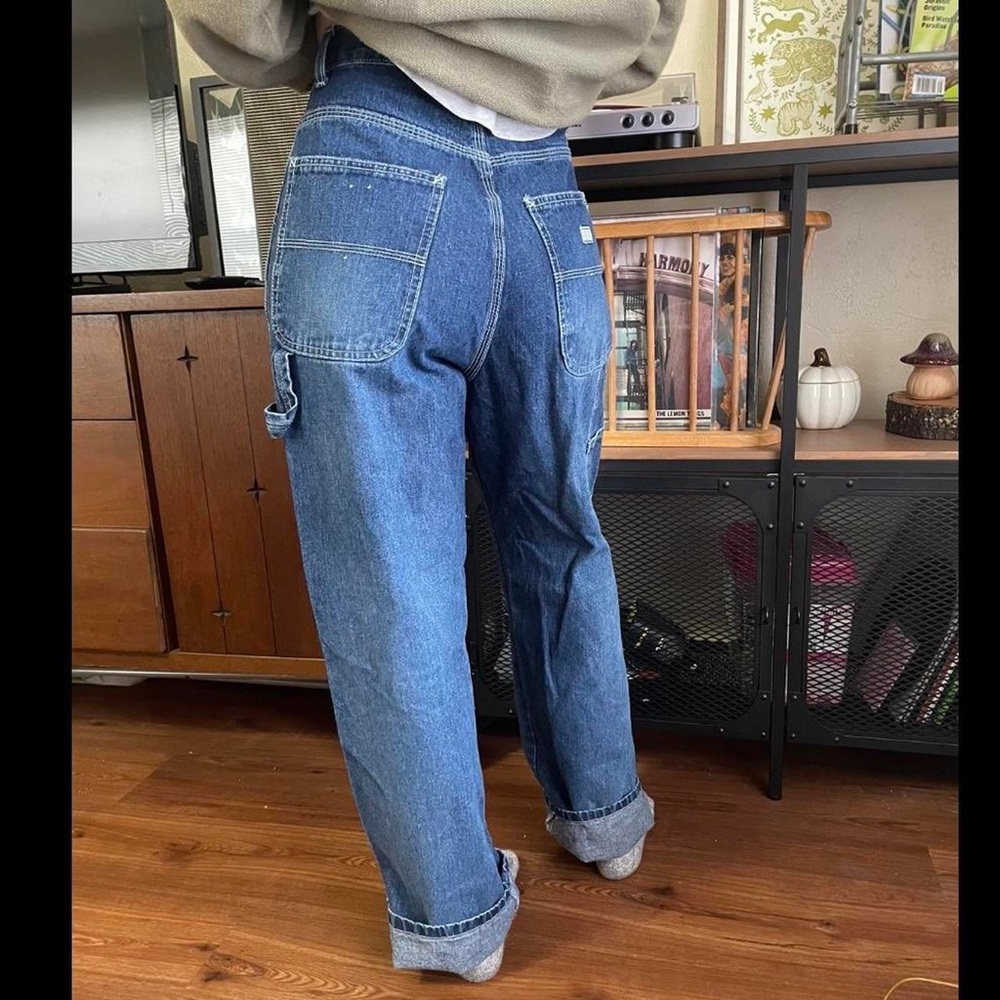 Vintage Route 66 High Wasted Baggy Dark Wash Carpenter Utility Jeans